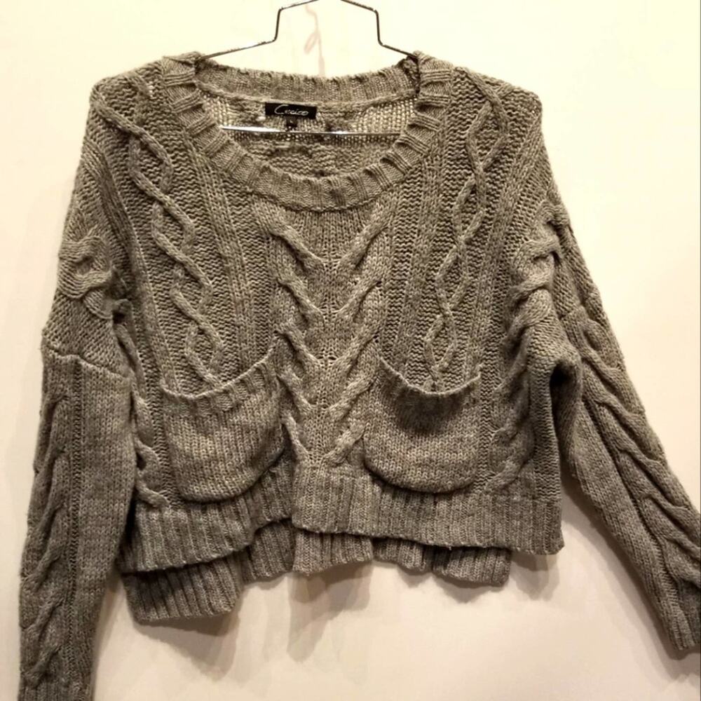 Cecico Silver Gray Chunky Cable Knit Sweater Oversized Size L